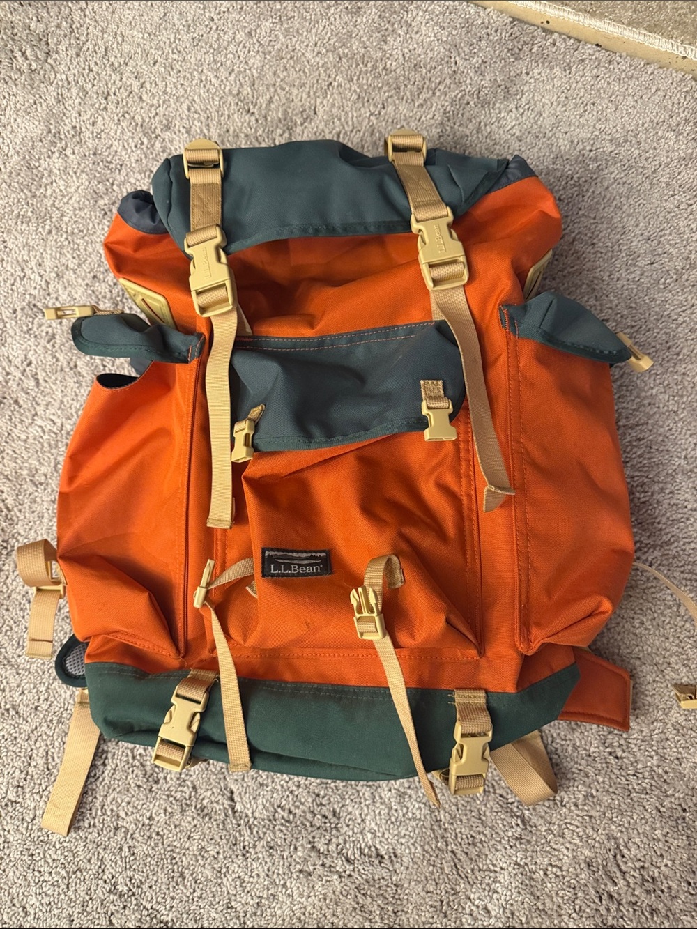 L.L. Bean Orange and Green Roll-Top Daypack